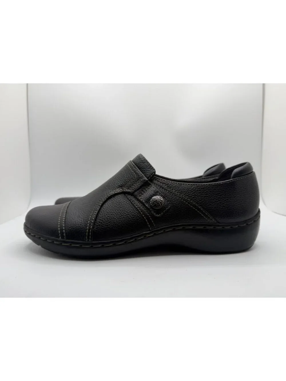 Clarks Cora Poppy Loafer Women Size 9M Black Leather Round Toe Slip On Shoes